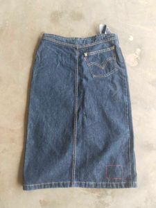 navy blue denim A-line skirt