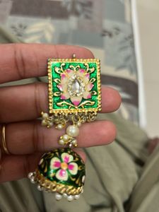 Beautiful Green Handpainted Jhumka Earrings