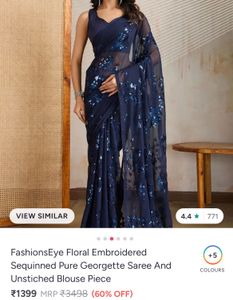 Navy Blue Sequinned Georgette Saree