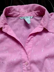 Pink Embroidered Short Sleeve Shirt