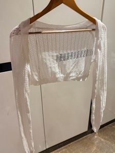 Sheer White Cropped Cardigan