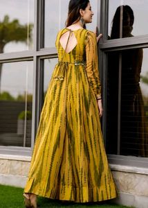 Women's Mustard Yellow Printed Anarkali Gown | Lon