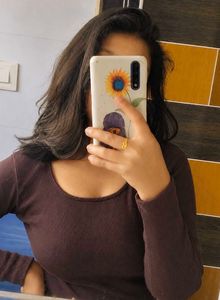 Comfy  brown Ribbed Long Sleeve Top