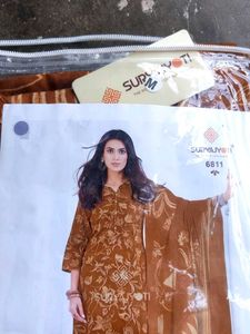 Elegant Brown Printed Kurta Set / stitched