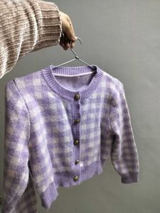 Pink Checkered Knit Cardigan