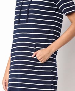 Stripped Hooded Dress With Insert Pockets