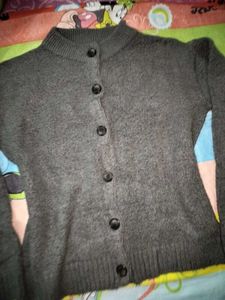 Grey Button-Up Knit Sweater