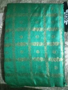 Green Silk Saree with Gold Border