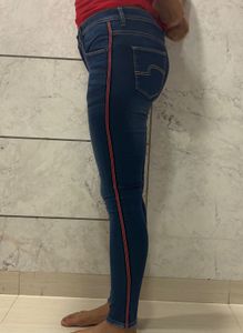 Stylish Blue Skinny Jeans with Side Stripe