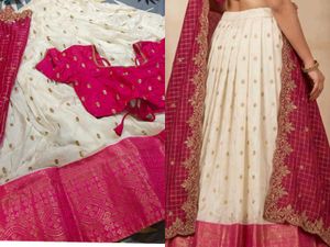 Elegant Cream & Pink Embroidered Lehenga Choli Set