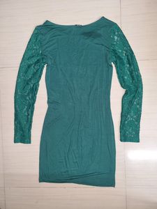 SHEIN Green Mini Dress With Lace Sleeves