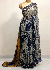 Elegant Abstract Print Saree Nevy Blue 💙