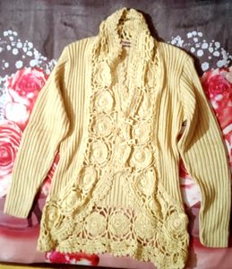 Stunning Beige/Tan Crochet Lace Cardigan Sweater