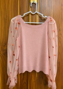 Sheer Embroidered Mesh Blouse