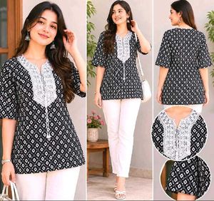 Black &amp; White Printed Short Kurti