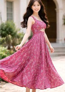 Pink Floral Cutout Maxi Dress M-SIZE
