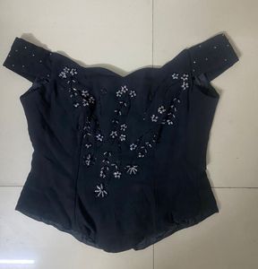 Black Beaded Off-Shoulder Top