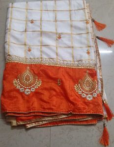 White & Orange Saree