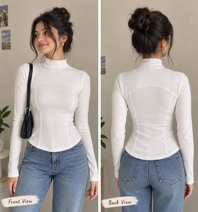 White Mock Neck Long Sleeve Top