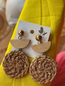 Boho Woven Round Drop Earrings handmade