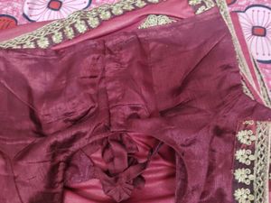 Elegant maroon plain Saree with patchwork