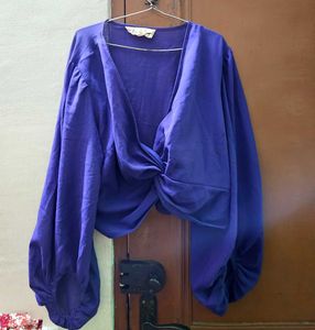 Purple Twist Front Long Sleeve Crop Top