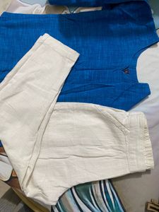 Blue short Kurta with white Pants