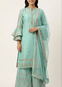 Embroidered Teal Palazzo Pants