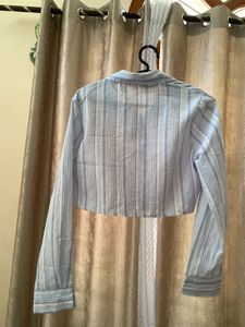 Striped Cropped Button-Up Shirt