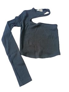 Bershka Branded Black Cut-Out Ribbed Single sleeve