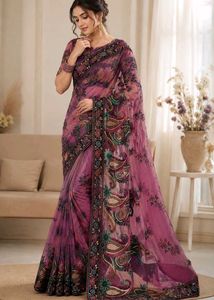 New Saree Embroidered Paisley Fabric With Blouse