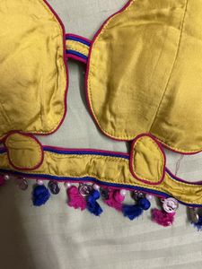 Embroidered Yellow Blouse with Tassels