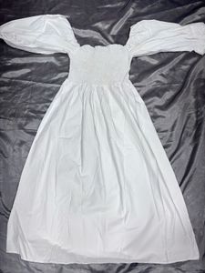 White Puff Sleeve Smocked Maxi Dress