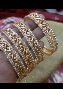 Elegant Rose Gold Bangles with Stones