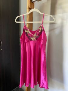 Vibrant Pink Satin Nightgown