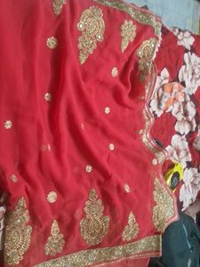Red Embroidered Georgette Saree