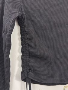 Black Ribbed Ruched Long Sleeve Top