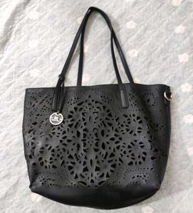 DAYNA KORR  Black Laser-Cut Tote Bag