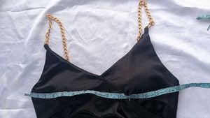 satin Black Dress padded with Gold Chain Straps