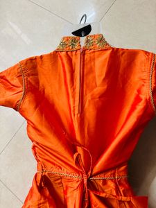 Stunning Orange Embroidered Ethnic Gown
