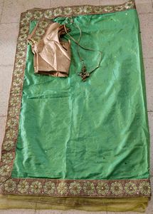 beautiful parrot green and pista sari with blouse