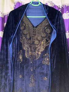 Elegant Blue Velvet Kurta Set