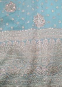 Elegant aqua cotton jari saree