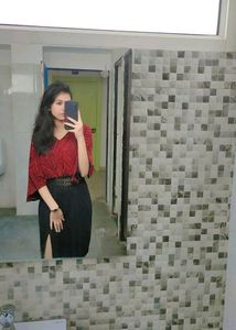Shimmering Red Black Slit Dress