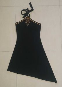 🖤 Black Embellished Halter Neck Party Dress 🖤