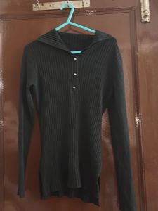 Black Ribbed Knit Top