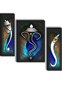 Lord Ganesha Set Of 3 Canvas Wall Painting Pack 2