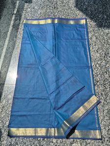 Elegant Blue Saree with Gold Border