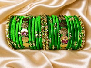 Vibrant Green Silk Thread Bangles Set