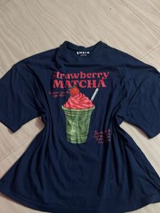 Navy Blue "Strawberry Matcha" Graphic Tee